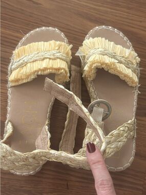 Beach Women’s Raffia Fringe Sandals in Pale Yellow/ beige